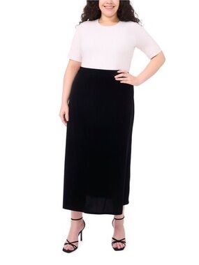 Vince Camuto Ruched Velvet Midi
Skirt in Rich Black